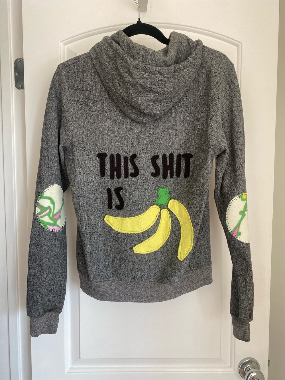 This Sh*t Is Bananas Gray Zip-Up Hoodie Patches JamJamsJam Upcycled Small
